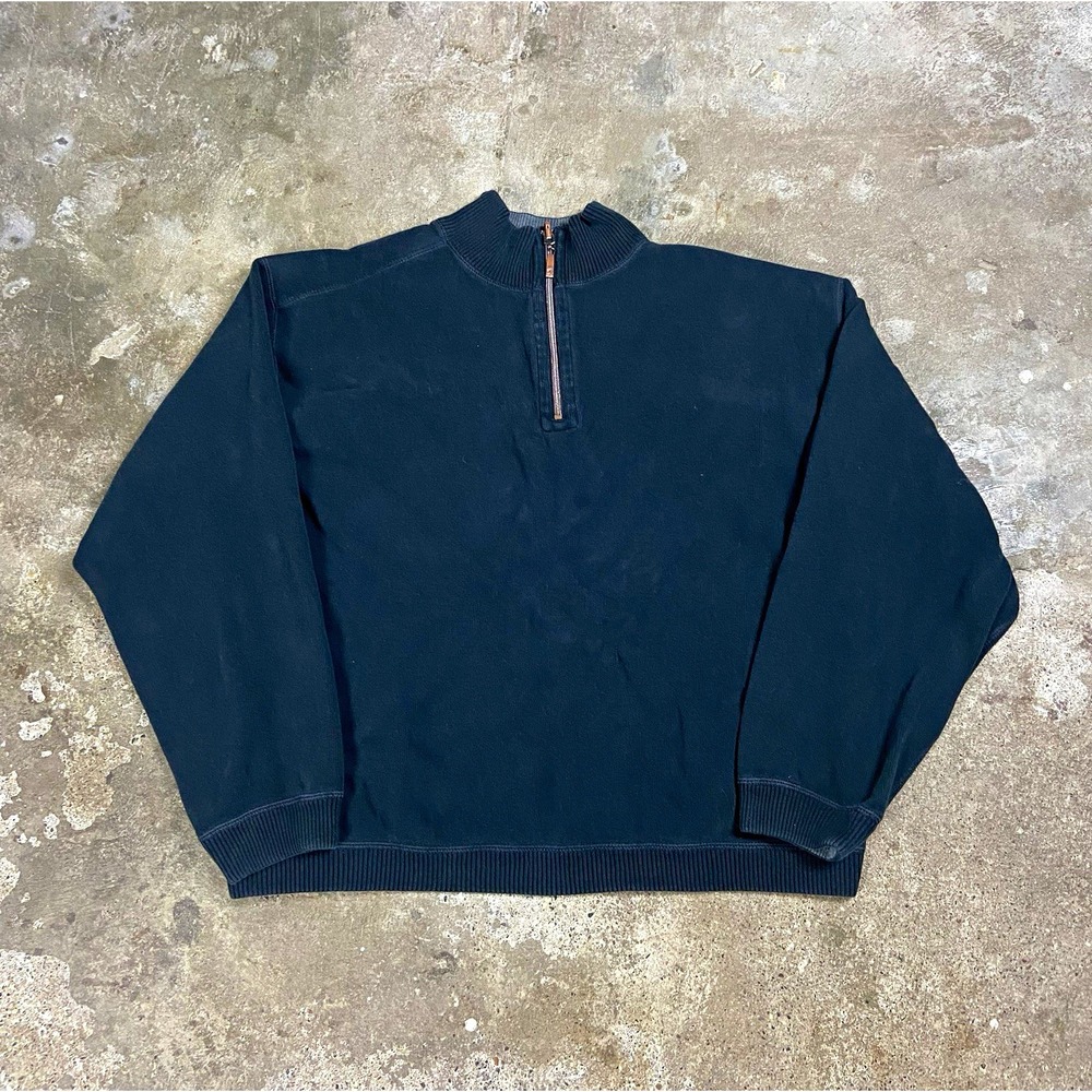 Tommy Bahama 1/4 Zip Sweater Size XL Black Fleece Mock Neck Pullover Tropical